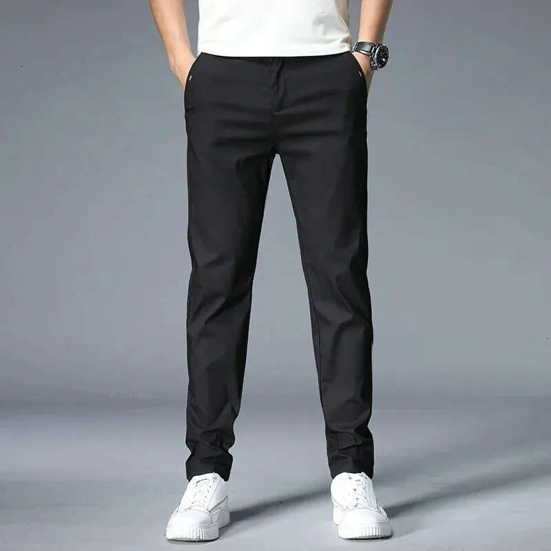 Clothing Skinny Jeans Summer Ultra thin Men's Casual trousers Slim Straight Elastic Ice Silk Sports Jogging Pants Fashion Korean Black Khaki Gree - view 7