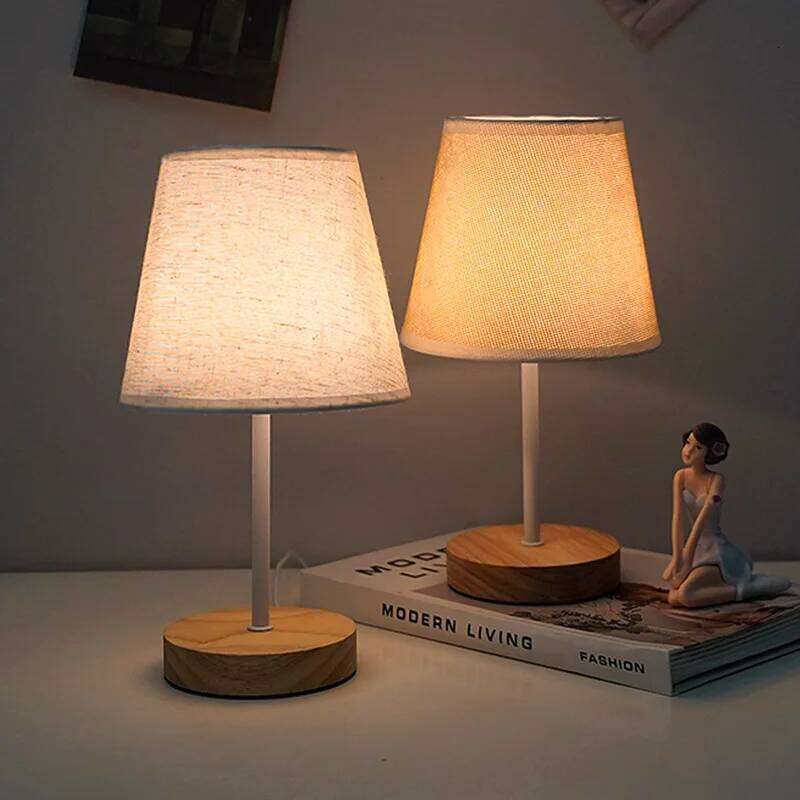 Solid Wood Fabric Usb Small Desk Bedroom Bedside Lamp Study Dormitory Led Night Creative Atmosphere Light Decoration Z260227
