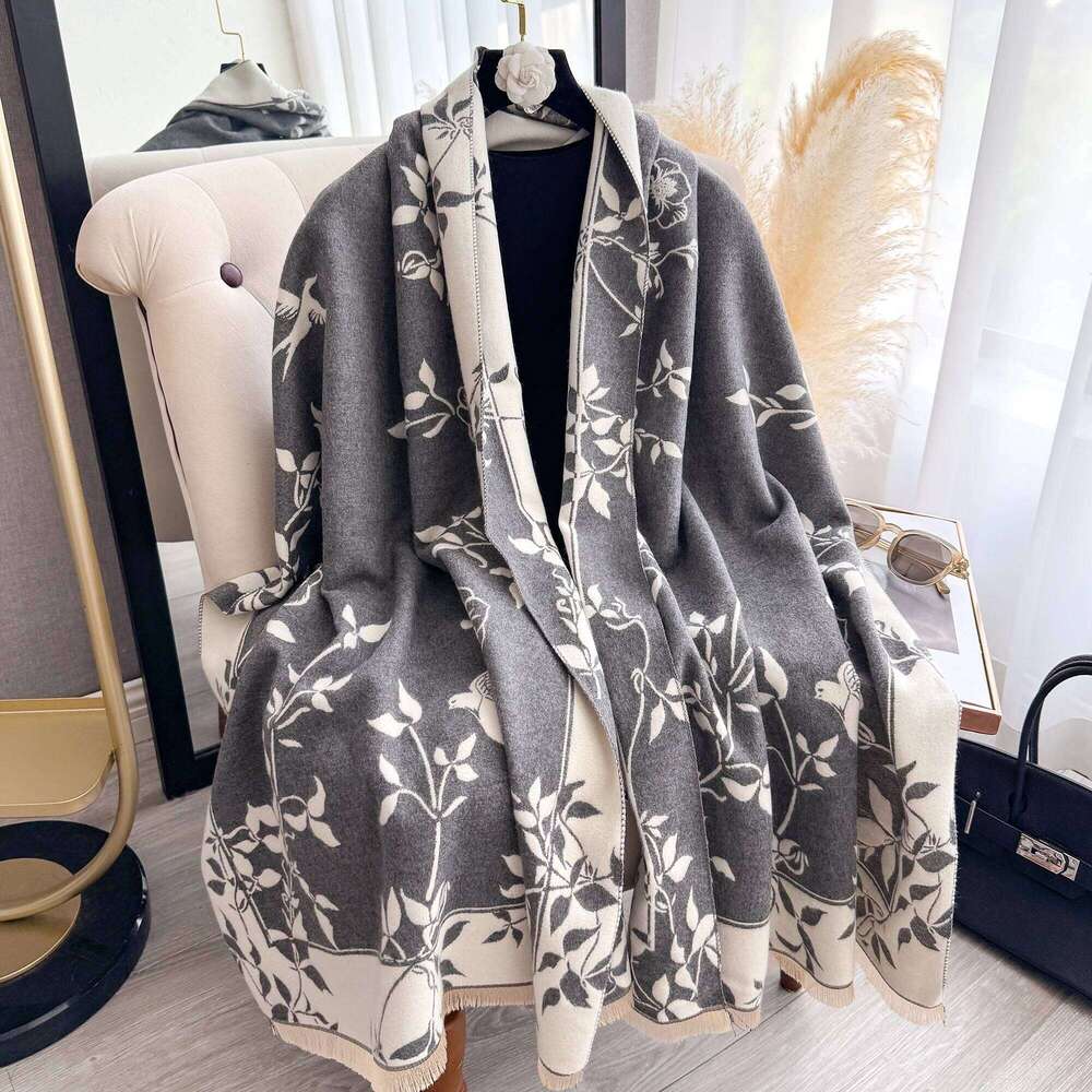 Women's Floral Print Cashmere Scarf Warm Autumn Winter Hijab Pashmina Shawl Wrap Fashionable Headscarf for Modesty Z260226