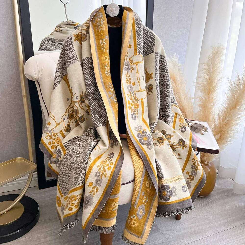 2025 New Women's Flower Warm Shawl Simple Thick Imitation Cashmere Scarf with Jacquard Ideal for Autumn and Winter Z260226