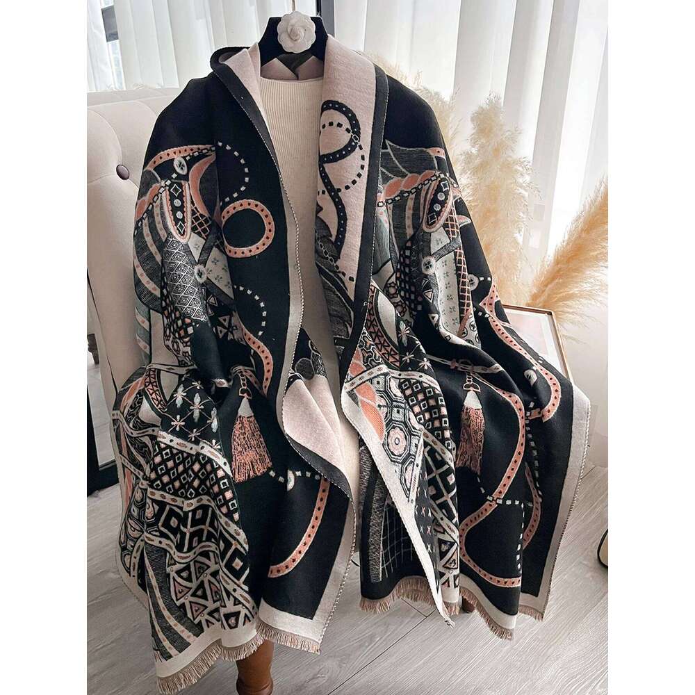 Elegant Horse Print Pashmina Shawl Wrap for Women Luxury Cashmere Scarf Thick Warm Autumn Winter Blanket Stole Long Design Z260226