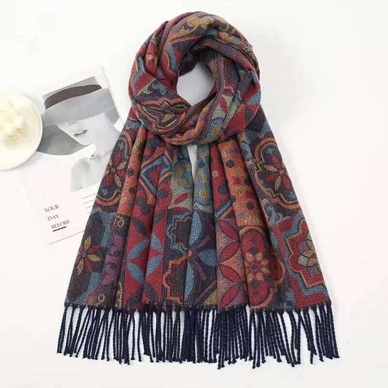 Vintage Ethnic Print 65x180cm Fringe Scarf Middle East Style Faux Cashmere Shawl for Photography and Winter Warmth Z260226