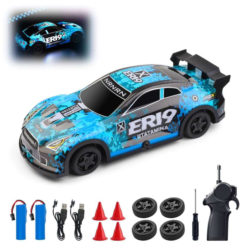 WLtoys 22206 4WD RC Car: 15+km/h High-Speed, 2-Speed, 2.4G Multi-Car Racing, LED Lights, 40min Run, w/Drift Tires & Cones H260227