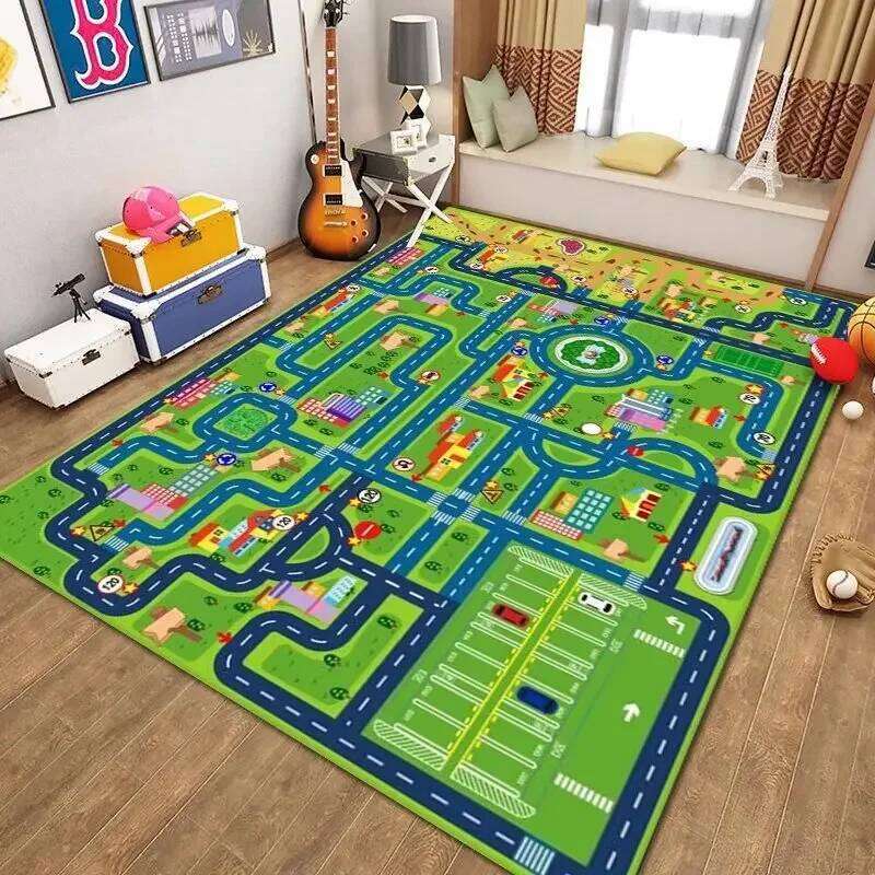 VIKAMA Road Rug Kid Play Playroom Toy Car Mat Kids Carpet City Map for Bedroom Classroom Home Decor H260226