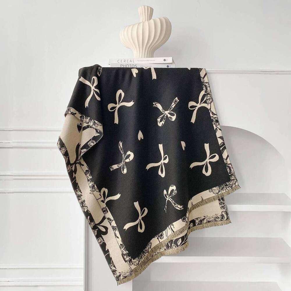 2025 Winter New Elegance Women Bow Pattern Scarf Thick Pashmina Two-Sided Shawls Warm Foulard Female Blanket Wraps Z260226
