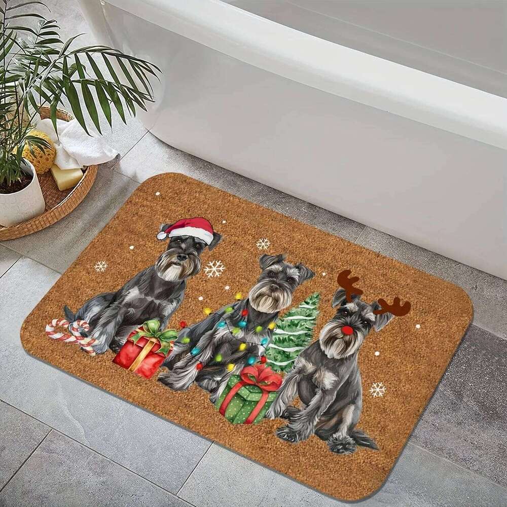 VIKAMA Christmas Miniature Schnauzer Doormat Cute Holiday Welcome Mat with Three Dog Non-Slip Entryway Rug for Indoor Home Decor H260226