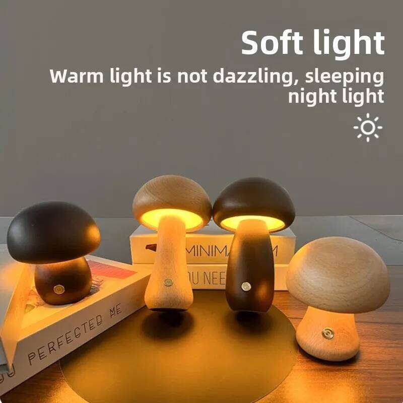 INS LED Light with Touch Switch Wooden Cute Mushroom Bedside Table Lamp for Bedroom Childrens Room Sleeping Night Lamps Z260227