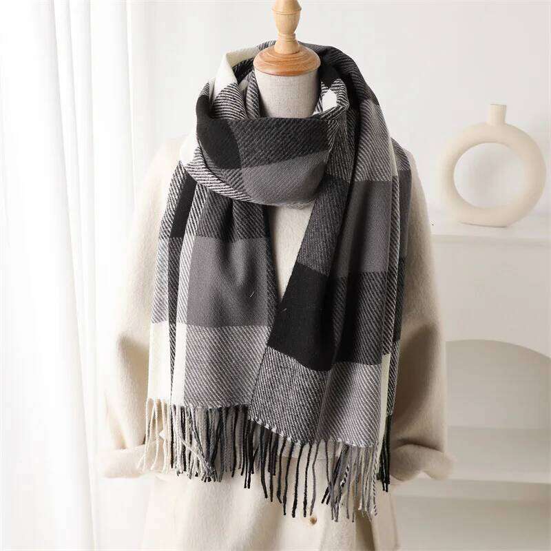 Luxury Brand Plaid Scarf Autumn Winter Women Warm Neckerchief Pashmina Lady Shawls and Wraps Casual Lattice Tassel Scarves Z260226