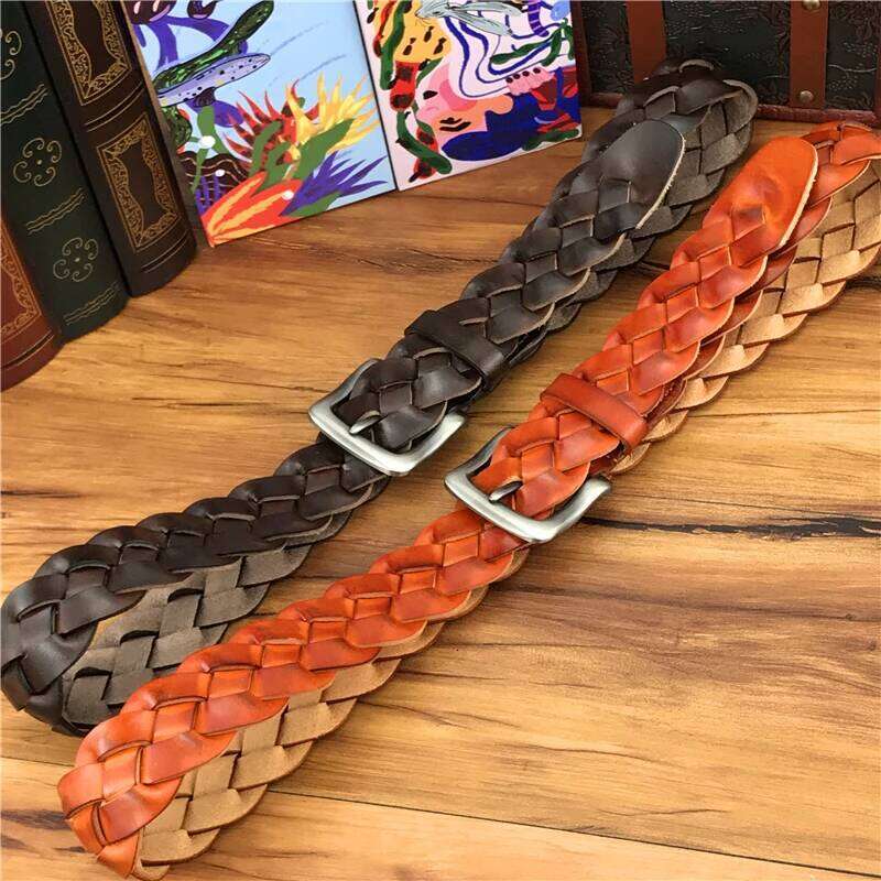 Mens Braided Top Quality Hand Made Luxury Wide Genuine Belts For Women Ceinture Men Leather Belt MBT0508 Z260227