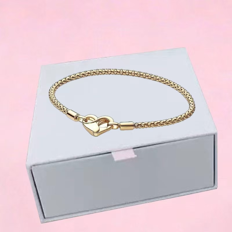 Original 3MM Snake Chain Herat Popcorn Charm Bracelets Women Authentic fits pan Charms s925 Sterling Silver Birthday Christmas Gifts Jewelry BR095