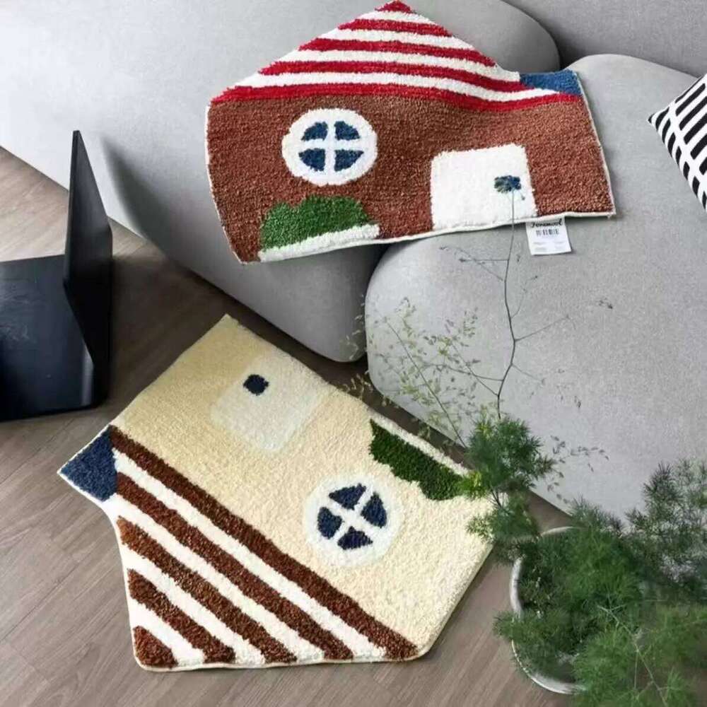 Cartoon House Plush Rugs for Bedroom Irregular Tufted Carpet Household Washroom Floor Mat Korean Style Soft Sketch Area Rug H260226