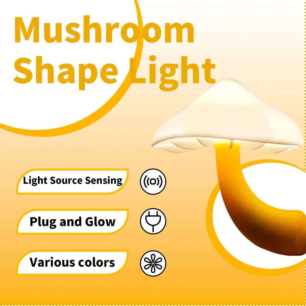 LED Night Lights Mushroom Shape Automatic Toilet Decor Wall Lamps Light-control Sensor Bedroom Light EU/US Plug Z260227