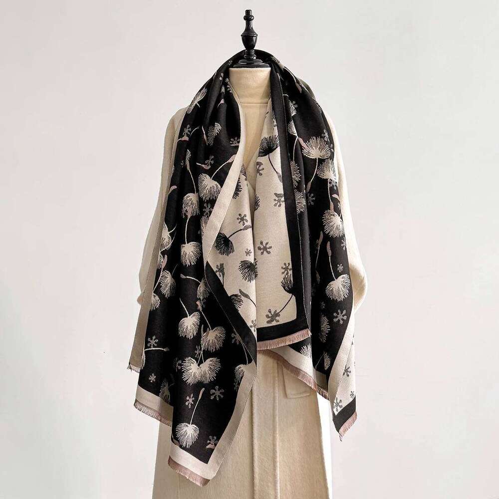 2025 Winter Warm Cashmere Feather Scarf for Women Luxury Jacquard Pashmina Shawl Wrap Neckerchief Female Design Echarpe Bufanda Z260226