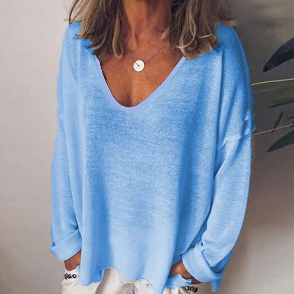2026 U-Neck Long Sleeve Top Spring Hot Sale Elegant Solid Color Versatile Women's T-Shirt