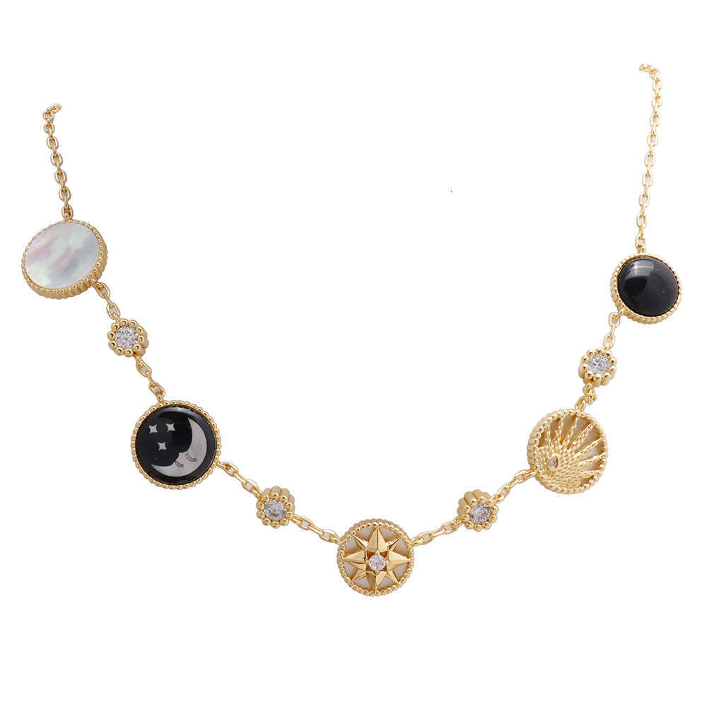 Black Agate and White Shell Necklace Designer Moon Compass Women's Necklace Niche Designer Octagonal Star Jewelry