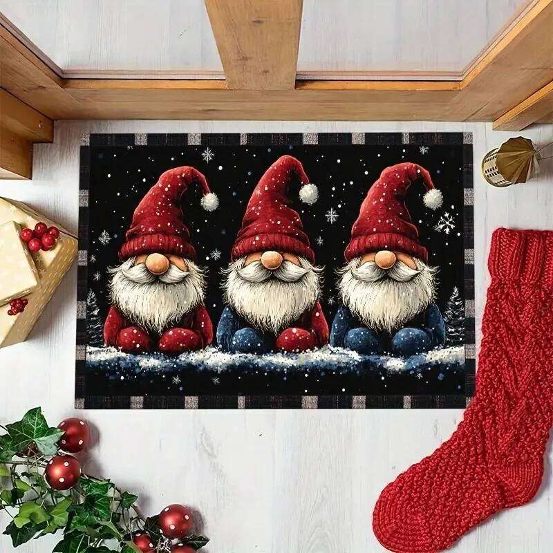 Christmas Gnome Snowman Themed Entrance Door Indoor Rug Dirt Resistant Foot Festive Home Decor Mat for Foyer Kitchen H260226