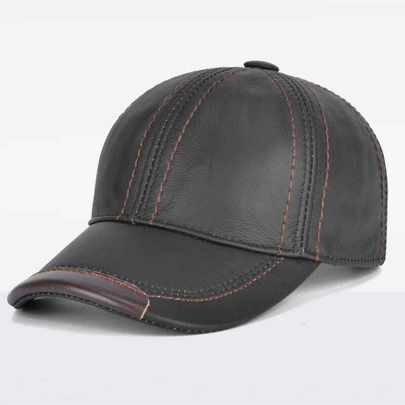 Men Cowhide Earlap Caps Male Fall Winter 100% Cow Hats New Casual Real Leather Outdoor Baseball Cap Z260226