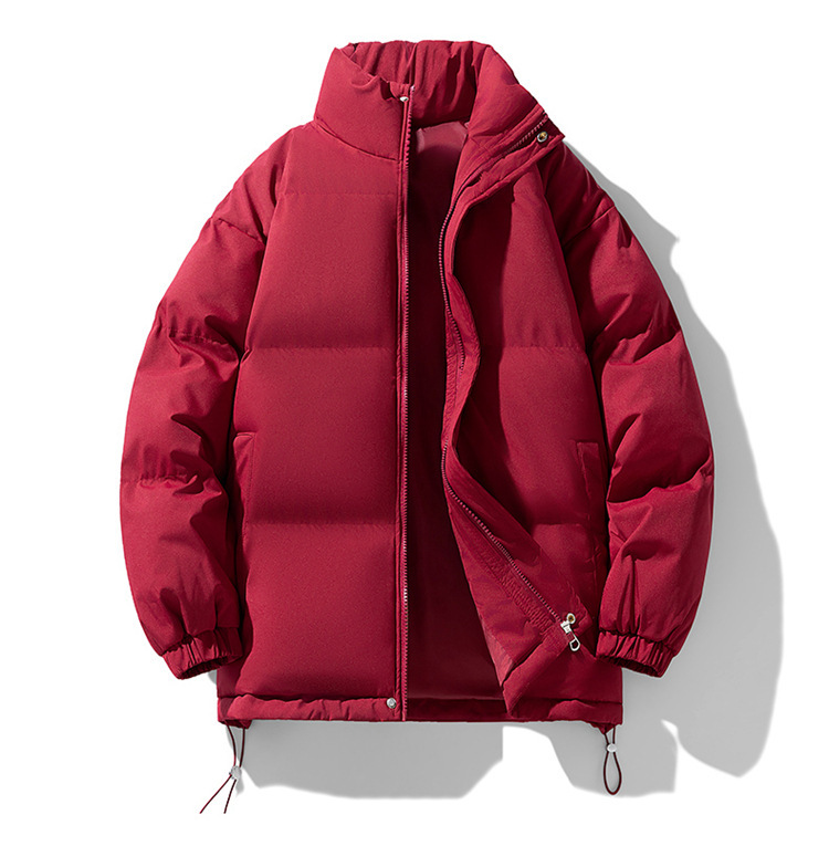 Unisex Winter Thickened Puffer Jacket, Men's Loose Stand Collar Trendy Coat, Solid Color Versatile Couples Cotton Padded Outerwear