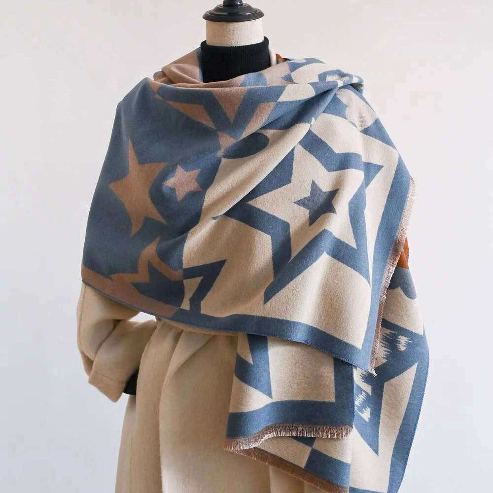 2024 Luxury Star Two-Sided Scarf For Women Warmer Winter Cashmere Pashmina Scarves Shawls Female Thick Blanket Wraps Foulard Z260226