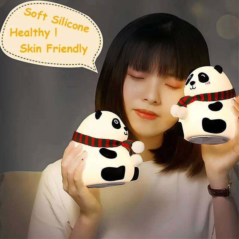 Cute Panda Night Light Silicone Nursery Sleeping Touch Control Nightlights USB Rechargeable Table Lamp for Baby Child Z260227