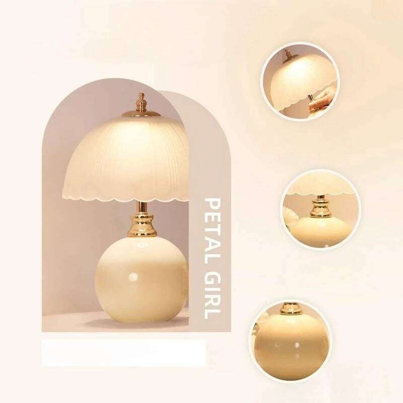 Luxury Cream Table Lamp Creative Atmosphere Night Light for Bedroom Nightstand USB Plug Z260227