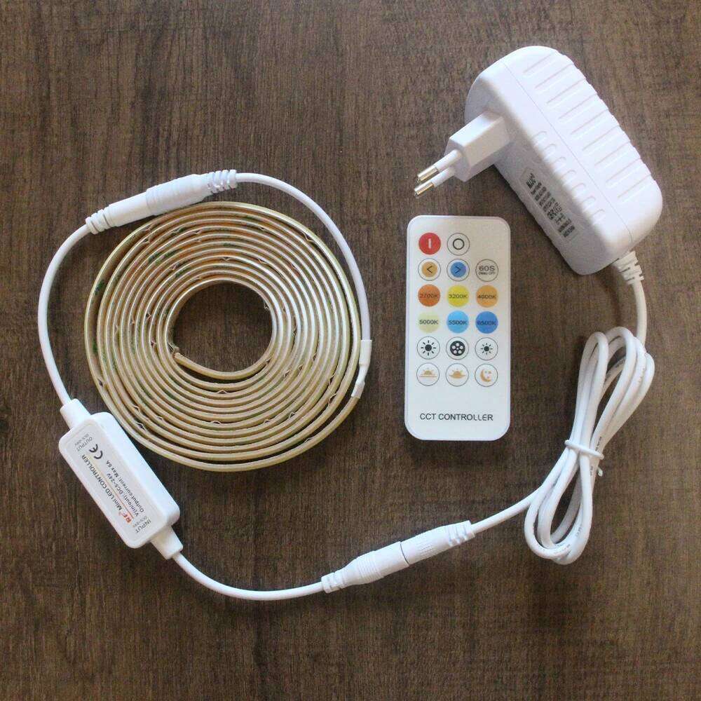 CCT COB Strip Light 24V Dimmable 1M 2M 3M 4M 5M WW CW Dual White FCOB LED Tape Ribbon Linear Lamp with RF Remote Control Kit Z260226