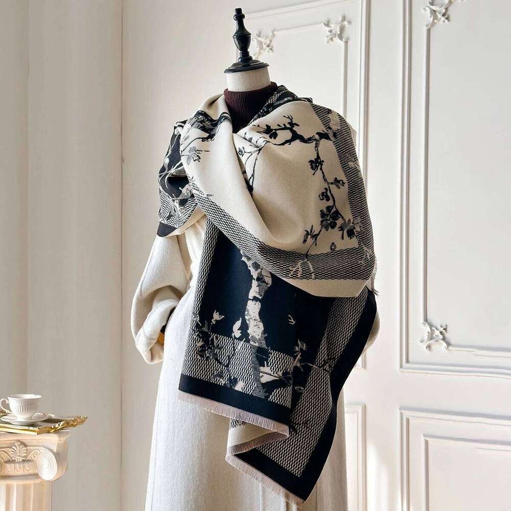 Luxury Women's Faux Cashmere Scarf Warm Pashmina Blanket Poncho Fashion Print Thick Shawl for Autumn Winter Z260226