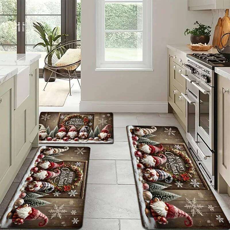 VIKAMA2PC Christmas Kitchen Rug Set Soft to the Touch Stain-Resistant Specialized Home Decor for Stove Sink Areas H260226