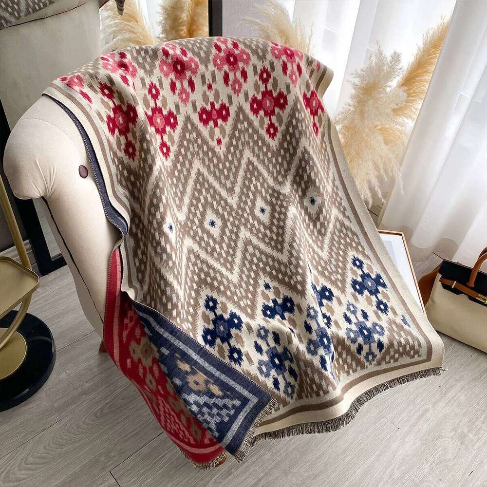 Women New Two Sided Print Imitation Cashmere Scarf Soft Warm Pashmina Shawl Autumn Winter Coldproof Windproof Blanket Z260226
