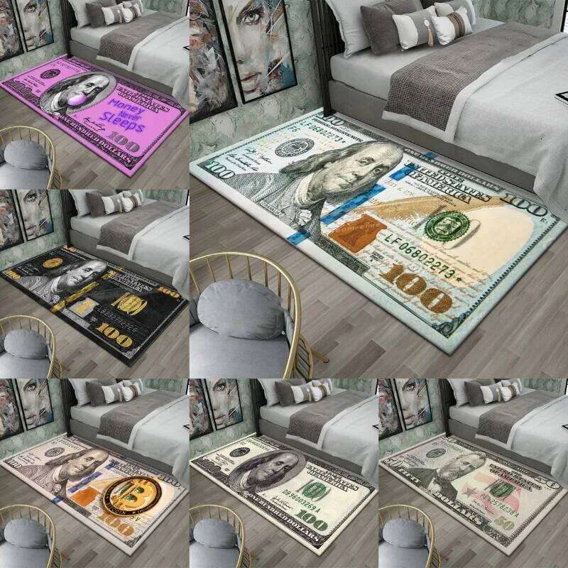 Colorful Creative Dollar Money Print Carpet Mat Rug Large Area Bedroom Entryway Non-Slip Stain Resistant Home Decoration H260226