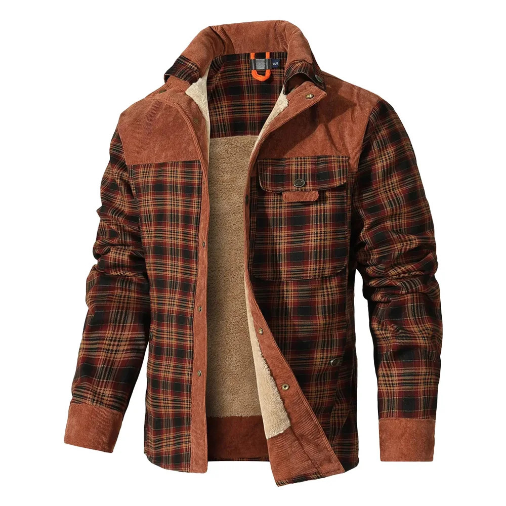 Mens Jackets Winter Windproof Warm Casual Bomber Coat Plaid Sherpa Lined Flannel Outdoor Classic Jacket Men US Size 260227
