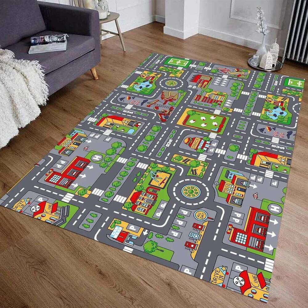 Car Mat Boys and Girls Highway City Traffic-Themed Toy Cars Rugs for Playroom Non-Slip Kids Play Rug H260226