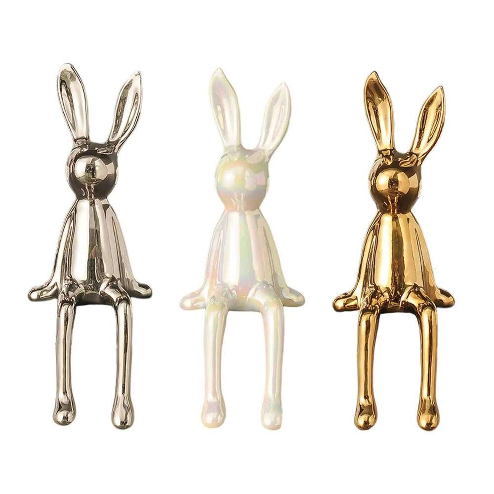 Rabbit Statues Glaze Decorative Ornament Animal Figures for Bedroom Bookshelf Desktop Entrance Indoor Z260227