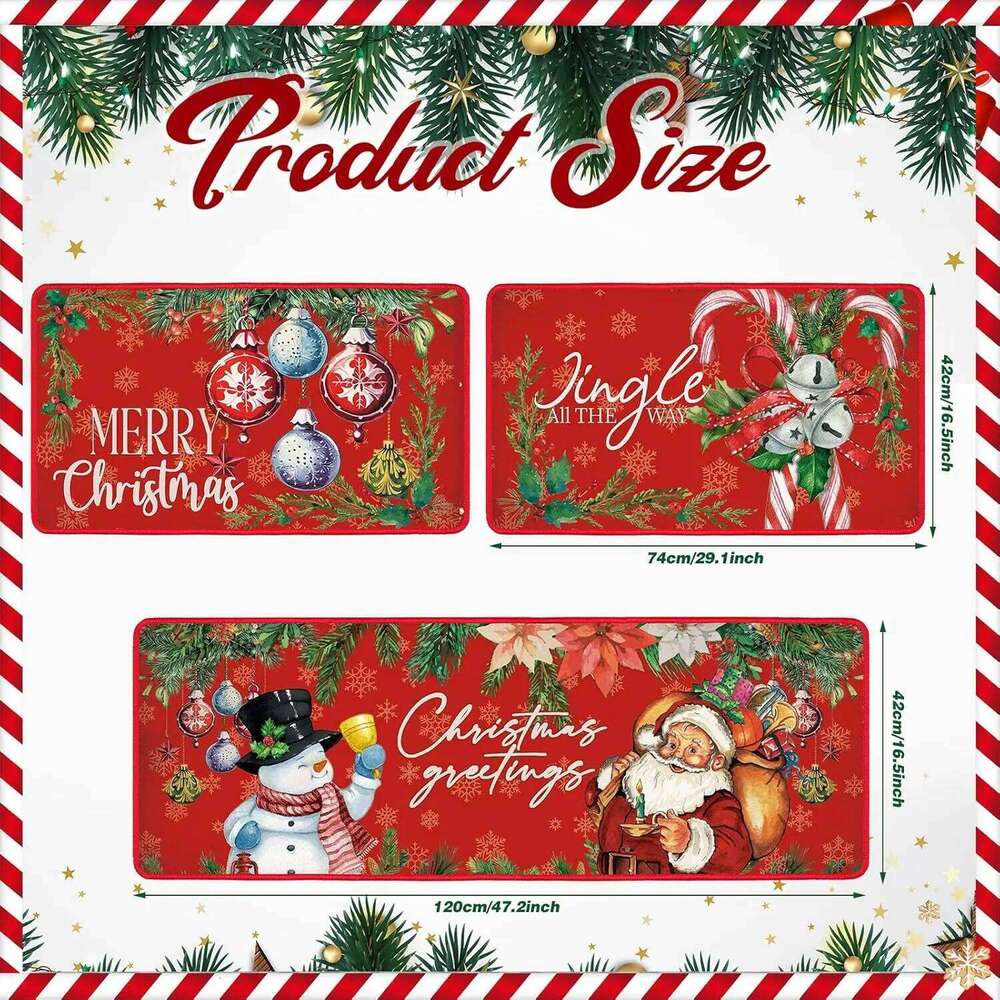 VIKAMA 3PCS Christmas Floor Mats - Entry Door Kitchen Carpets, Anti-Slip Water Absorbing Bath Mats, Home Decor H260227 - view 4