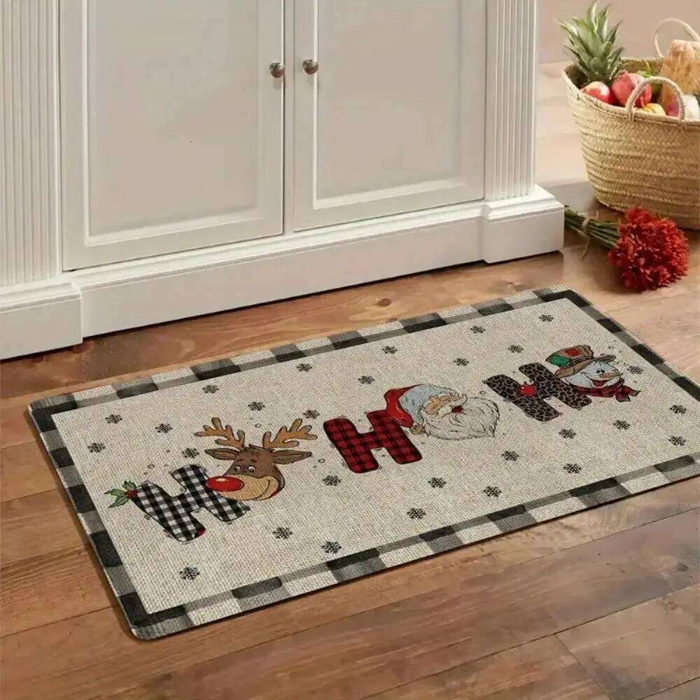 VIKAMA Christmas Happy Welcome Santa Claus Reindeer Kitchen Carpet Entrance Floor Mat Holiday Home Decoration H260226