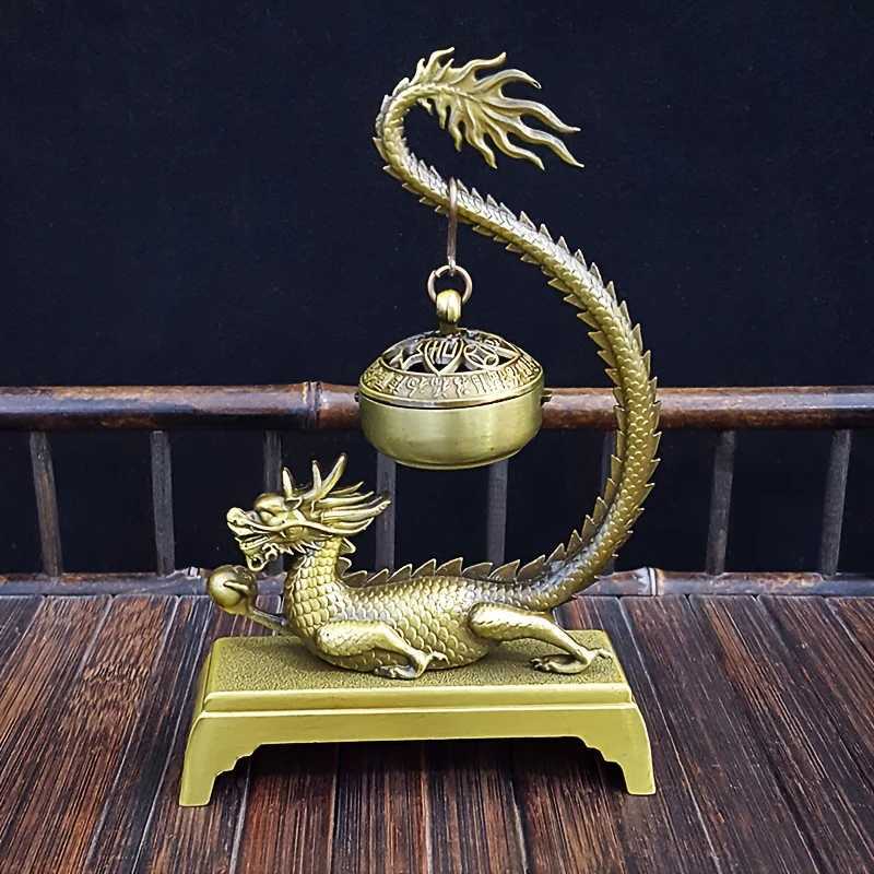 Dragon Incense Burner Solid Brass Feng Shui Ornament for Home Aromatherapy & DecorT260227