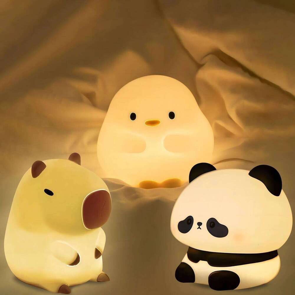 Capybara Silicone Night Light Cute Panda Adjustable Brightness Timing Rechargeable Sleep Nightlights For Kids Room Z260227