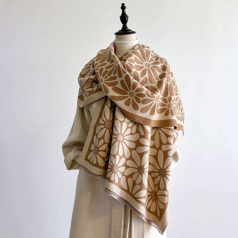 Women's Luxury Faux Cashmere Scarf Thick Warm Winter Floral Print Soft Pashmina Shawl for Travel And Daily Use Z260226