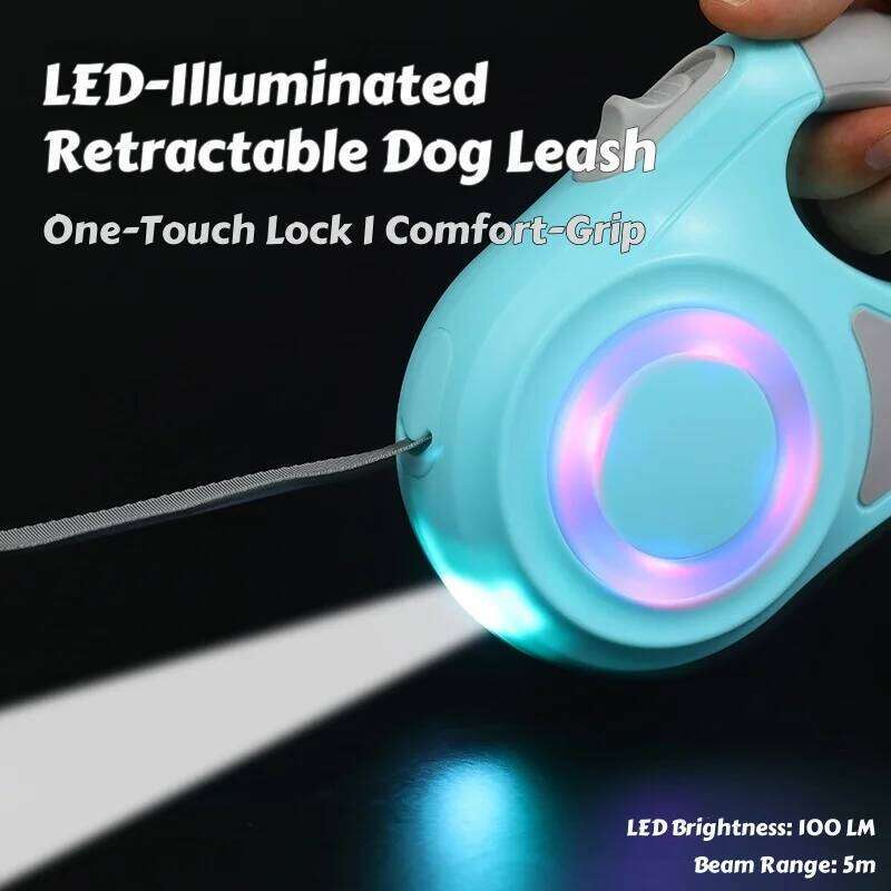 LED-Illuminated Retractable Dog Leash with One-Touch Lock Anti-Tangle, Comfort-Grip for Nighttime Safety & Hands-Free Control