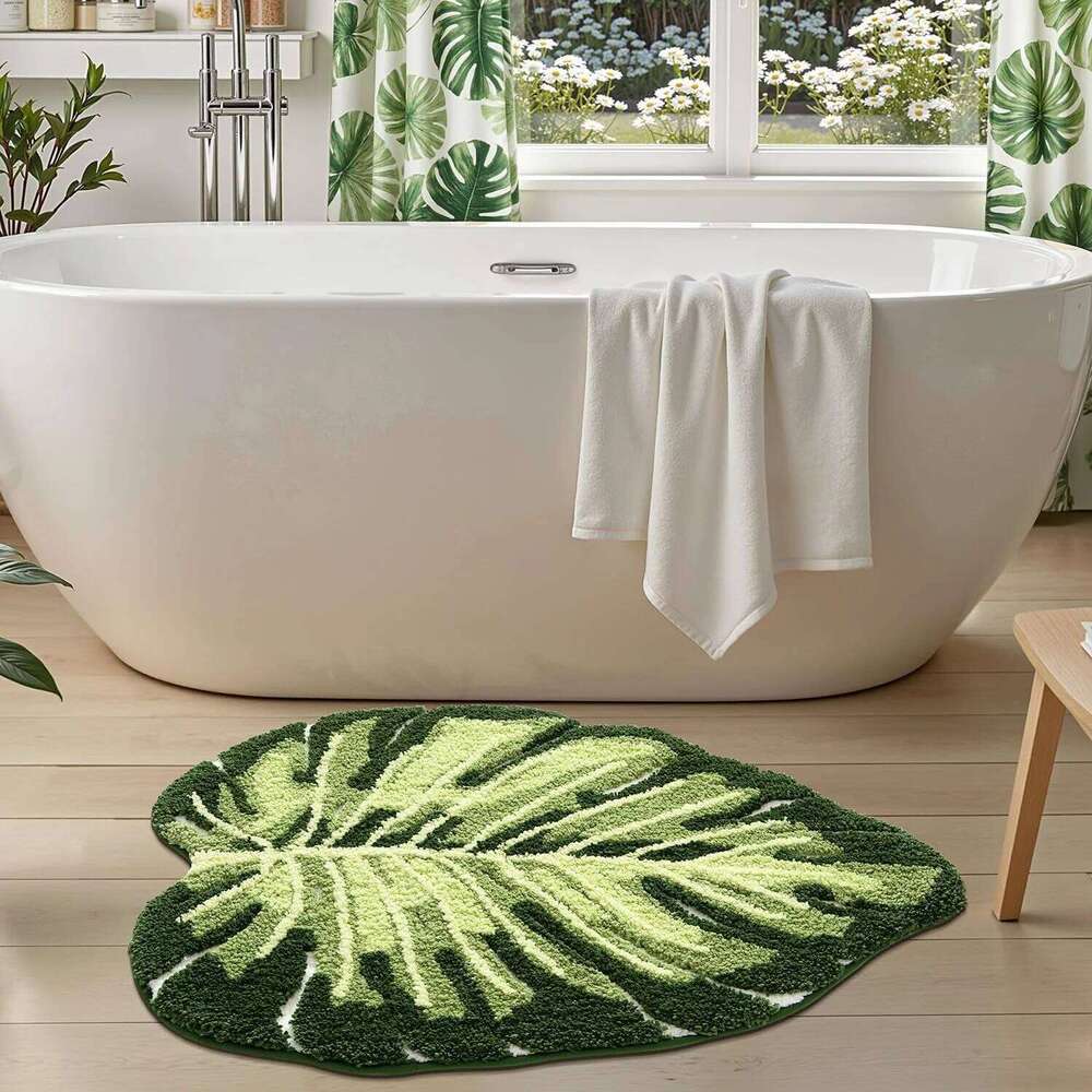 VIKAMA Cute Green Leaf Plants Water Absorbing Machine Washable Shower Carpet Bathroom Bedroom Home Decoration H260226