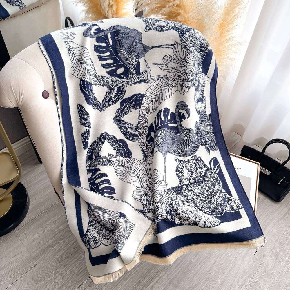 2025 Luxury Leaf Print Scarf for Women Warmer Winter Imitation Cashmere Pashmina Scarves Shawls Female Thick Blanket Wraps Foul Z260226