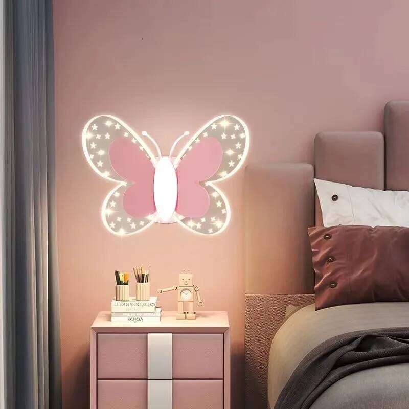 Creativity Butterfly Children's Lamp Pink Pull Switch Wall Sconces Indoor Bedside Room Aisle Decorative Lights Z260227
