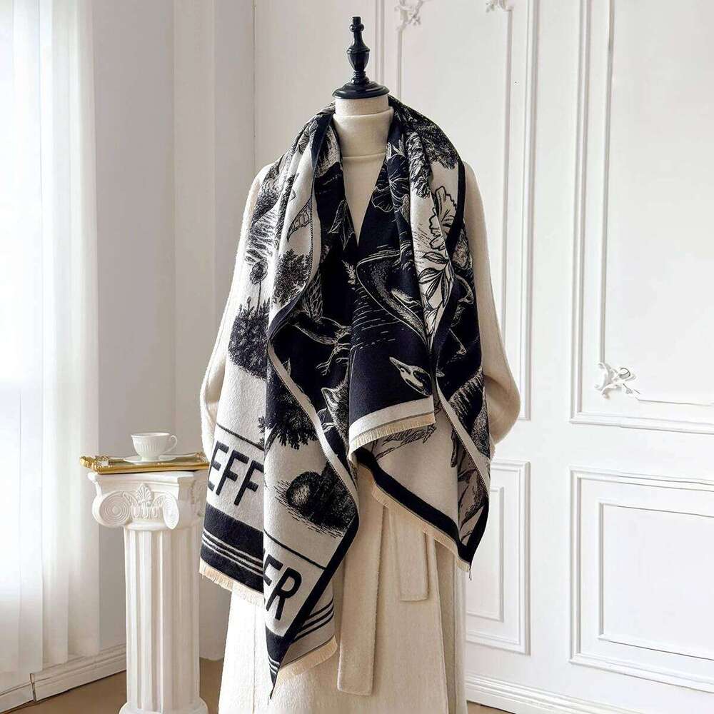 New Women's Fashion Faux Cashmere Winter Scarf Vintage Print With Tassels Thick Warm Pashmina Two-Sided Wrap Outdoor Shawls Z260226
