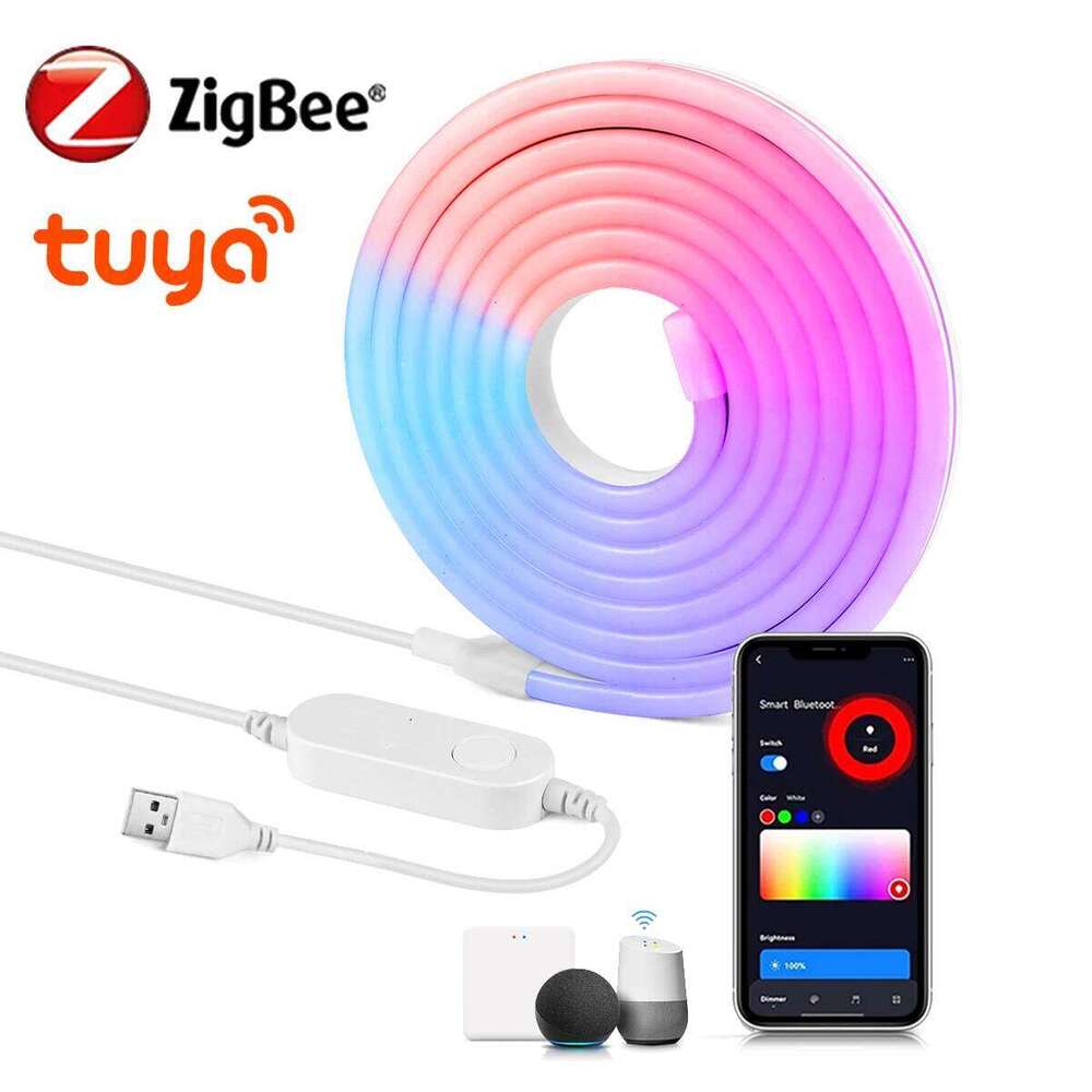 LED Zigbee Tuya Smart RGB Neon Strip 5V Flexible Ribbon Tape Waterproof USB Led Lights for Bedroom by Alexa -J Z260226