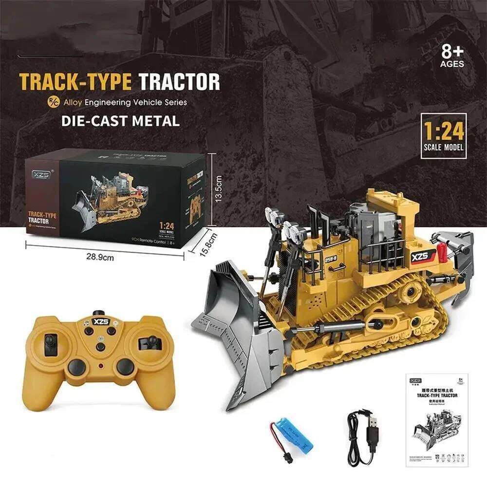 1: 9CH Multifunctional RC Bulldozer Crawler Type Alloy/Plastic Shovel Engineering Forklift Heavy Excavator toy gifts for kids H260227