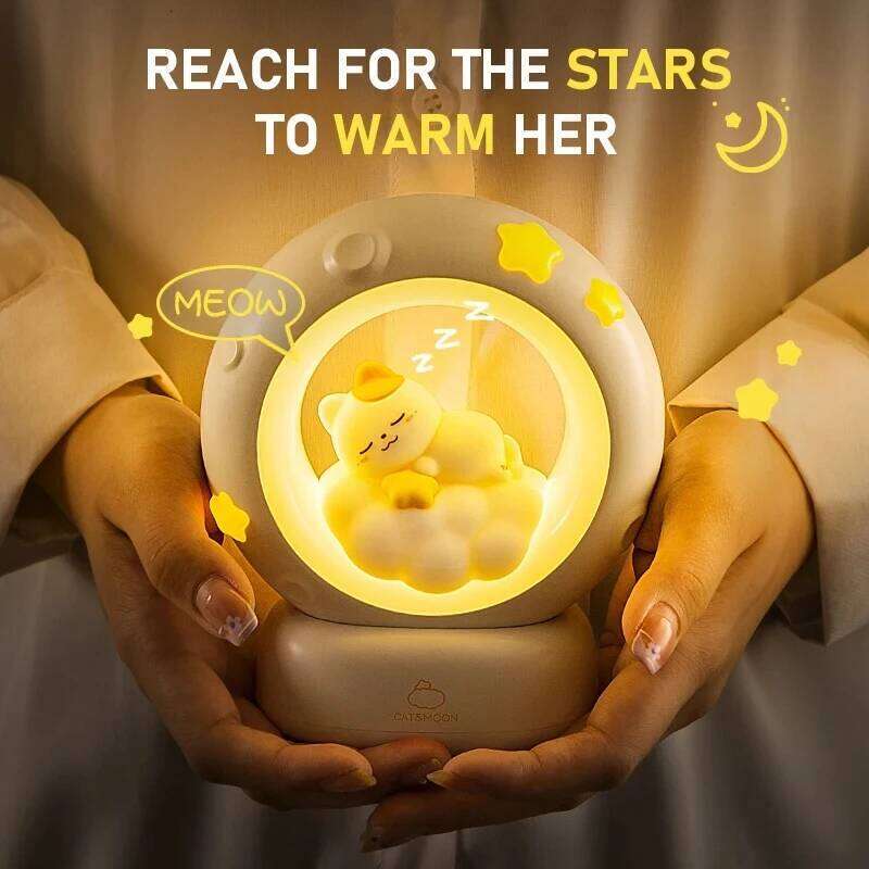 LED Moon Night Light Cute Animal Cartoon Rabbit Lamps USB Rechargeable Warm Bedroom Decoration Sleeping Lights Z260227