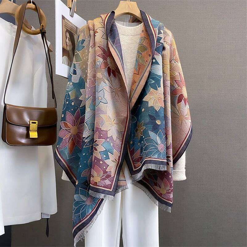 2025 Design Oil Floral Printde Cashmere Scarf Women Winter Pashmina Shawls And Wraps Thick Warm Bufanda Stoles Blanket Luxury Z260226
