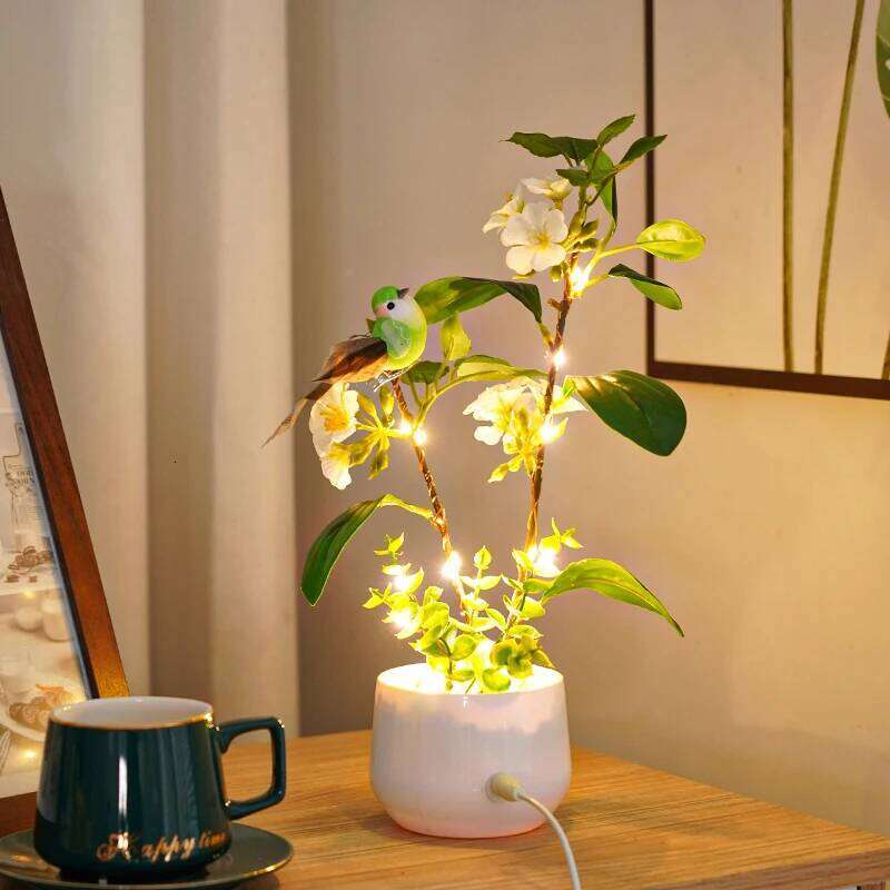 LED and Flower Table Lamp, Lily Color Bird Potted Tree Lights, for Holiday Valentine'S Mother Day Gifts Home Decor Z260227