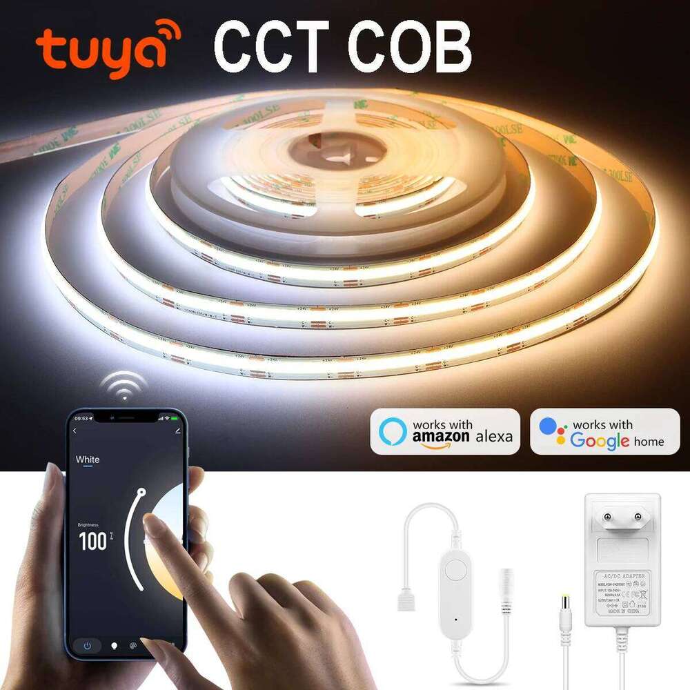CCT COB LED Strip Light lamp DC24V 608LEDs/M With Tuya Smart Life WIFI Control Warm White/Natural White/White Alexa Google Z260226