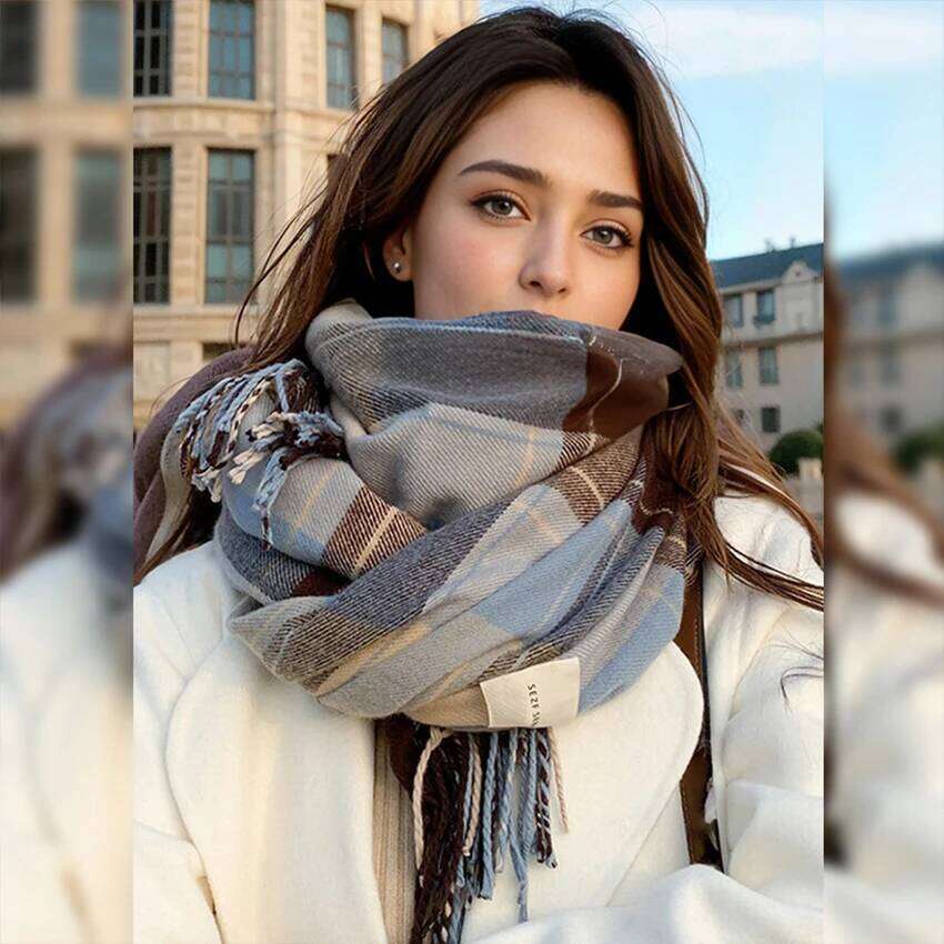 1 pc Fashionable warm British scarf for autumn winter, retro and versatile plaid tassel shawl neck scarf, suitable Z260226